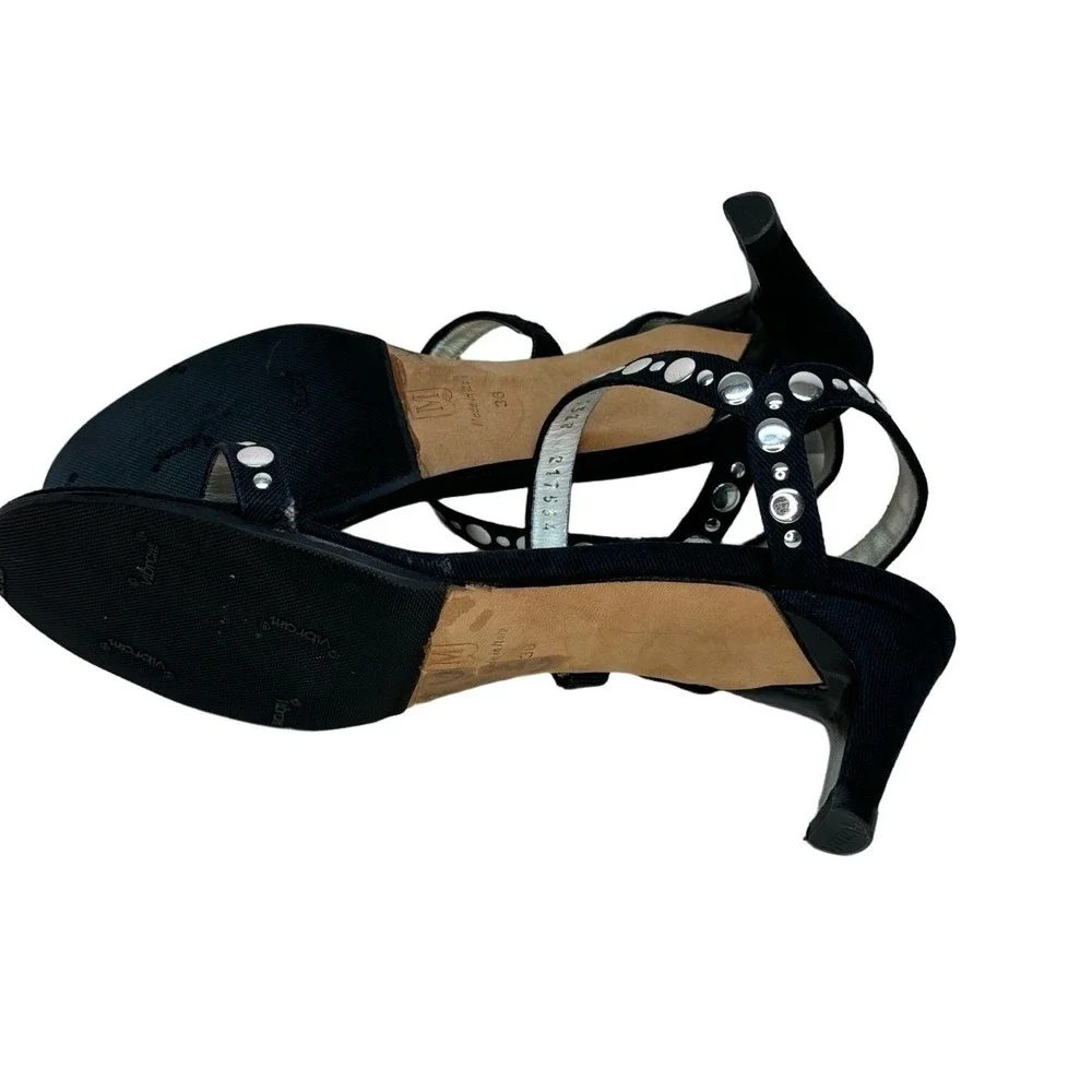 Bruno‎ Magli Womens 36 Black Studded Strappy Kitten Heel Sandals Made Italy 5.5
